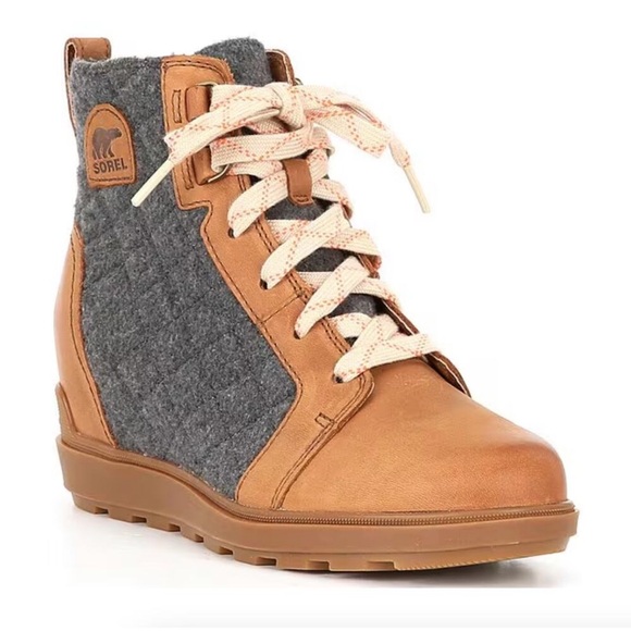 SOREL Evie II NW Lace Up Wedge Wateproof Boots | Womens 9.5 Gray Brown NEW - Picture 1 of 13